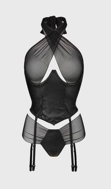 Корсет з зав'язкою на шиї + трусики Passion KESMINA CORSET black, розмір L/XL зображення