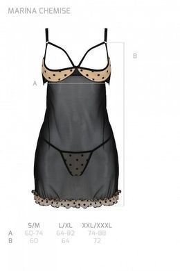 Сорочка з відкритими грудьми + стрінги Passion MARINA CHEMISE beige, розмір S/M зображення