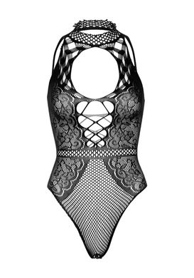 Ажурне боді з імітацією шнурівки Leg Avenue Net and lace halter bodysuit OS Black зображення