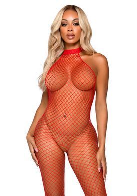 Бодістокінг у велику сітку з доступом Leg Avenue Racer neck bodystocking Red зображення