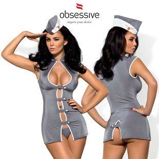 Еротичний костюм стюардеси Obsessive Stewardess 3 pcs costume grey, розмір S/M зображення