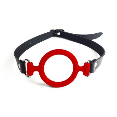 Силіконовий кляп - кільце зі шкіряним ремінцем Art of Sex Gag ring Silicon, червоний (внутр. діаметр кільця 4 см) зображення