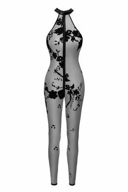 Прозорий бодістокінг на блискавці Noir Handmade F315 Ego flocked mesh halter catsuit, розмір S зображення