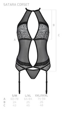 Прозрачный корсет с пажами и кружевом + стринги Passion SATARA CORSET black, размер L/XL картинка