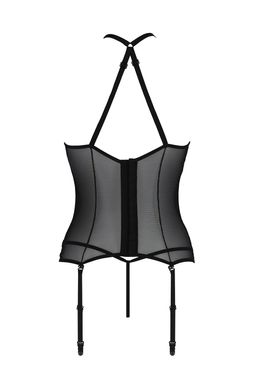Прозрачный корсет с пажами и кружевом + стринги Passion SATARA CORSET black, размер L/XL картинка