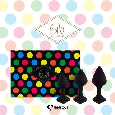 Набір силіконових анальних пробок FeelzToys Bibi Butt Plug Set 3 pcs Black (діаметр 3 - 3,5 - 4 см) зображення