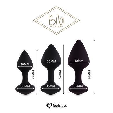 Набір силіконових анальних пробок FeelzToys Bibi Butt Plug Set 3 pcs Black (діаметр 3 - 3,5 - 4 см) зображення