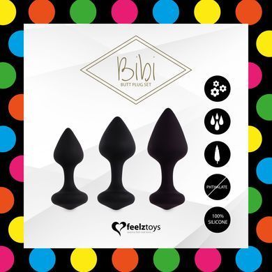 Набір силіконових анальних пробок FeelzToys Bibi Butt Plug Set 3 pcs Black (діаметр 3 - 3,5 - 4 см) зображення