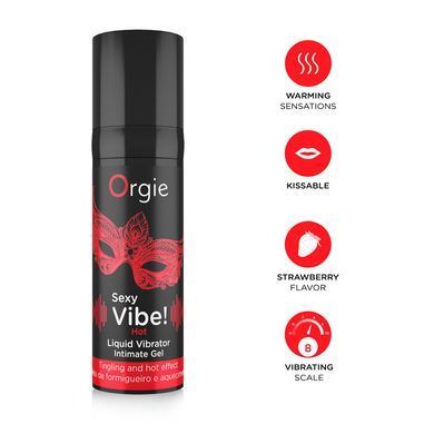 Рідкий вібратор їстівний Orgie Sexy Vibe! Hot, вібрація 8/10, зі смаком полуниці (15 мл) зображення