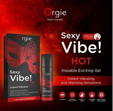 Рідкий вібратор їстівний Orgie Sexy Vibe! Hot, вібрація 8/10, зі смаком полуниці (15 мл) зображення