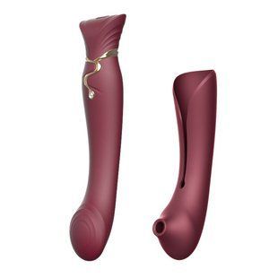 Смартвібратор 3 в 1 з підігрівом, пульсацією та вакуумом Zalo Queen Wine Red + кристал Swarovski (діаметр 3,3 см) зображення