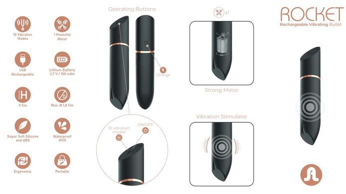Вибропуля в виде помады Adrien Lastic Rocket Black (диаметр 1,8 см) картинка