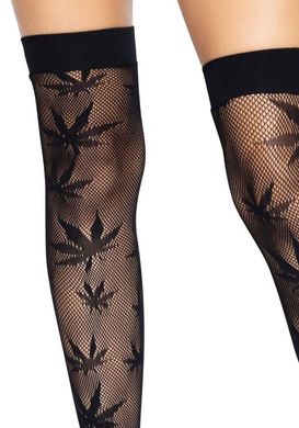 Панчохи з листочками маріхуани Leg Avenue 420 Net thigh highs Black зображення