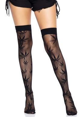 Панчохи з листочками маріхуани Leg Avenue 420 Net thigh highs Black зображення