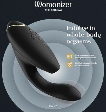 Двойной вакуумный клиторальный стимулятор с вибрацией Womanizer Duo 2 Black (диаметр 3,8 см) картинка