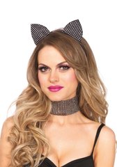 Набір зі стразами: вушка кішки та чокер Leg Avenue Cat ear headband & choker set Black зображення