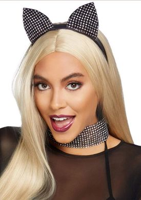 Набір зі стразами: вушка кішки та чокер Leg Avenue Cat ear headband & choker set Black зображення