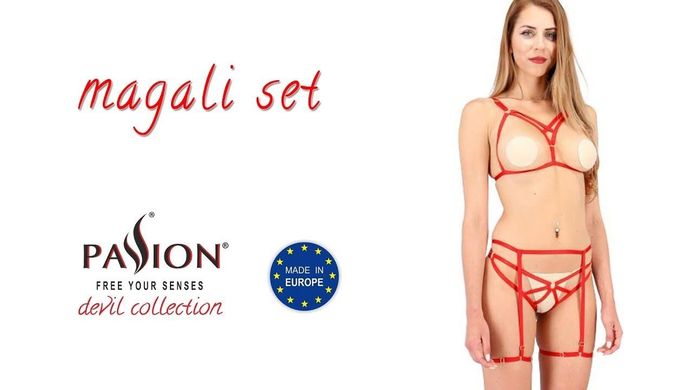 Эротический комплект Passion MAGALI SET WITH OPEN BRA red S/M картинка