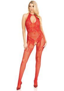 Ажурний бодістокінг зі стразами та доступом Leg Avenue Rhinestone Lace and Net Bodystocking One Size Red зображення