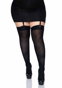 Чулки непрозрачные Leg Avenue Nylon Thigh Highs + PLUS SI Black картинка