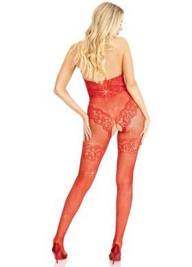Ажурный бодистокинг со стразами и доступом Leg Avenue Rhinestone Lace and Net Bodystocking One Size Red картинка