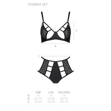 Комплект из эко-кожи: бюстгальтер и трусики с перфорацией Passion Tamaris Set black, размер L/XL картинка