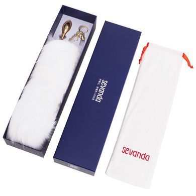 Металева анальна пробка Лисячий хвіст LOCKINK SEVANDA White Fox-Tail Anal Pear-shape Plug зображення