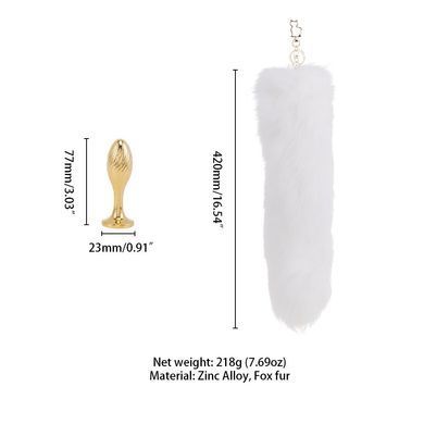 Металева анальна пробка Лисячий хвіст LOCKINK SEVANDA White Fox-Tail Anal Pear-shape Plug зображення