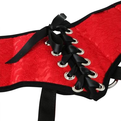 Труси для страпона з корсетною утяжкою Sportsheets Size Plus Red Lace Satin Corsette зображення