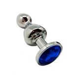 Фото Металева анальна пробка Wooomy Lollypop Double Ball Metal Plug Blue, розмір L (діаметр 3,5 см)