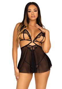 Сексуальний пеньюар з мереживом Leg Avenue Lace and mesh babydoll & panty Black, розмір S зображення