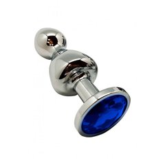 Металлическая анальная пробка Wooomy Lollypop Double Ball Metal Plug Blue, размер L (диаметр 3,5 см) картинка