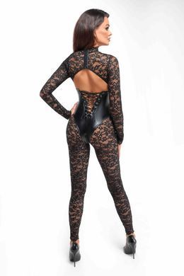 Кружевной комбинезон со шнуровкой Noir Handmade F299 Enigma lace catsuit with underbust bodice, размер S картинка