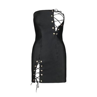 Міні-сукня з екошкіри зі шнурівкою + трусики Passion Celine Chemise black, розмір L/XL зображення