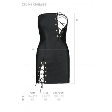 Мини-платье из экокожи со шнуровкой + трусики Passion Celine Chemise black, размер L/XL картинка