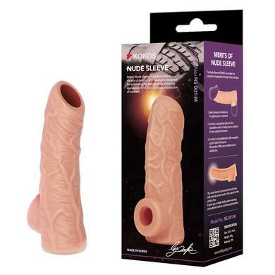 Насадка на член с отверстием для мошонки Kokos Nude Sleeve NS 001, размер M картинка