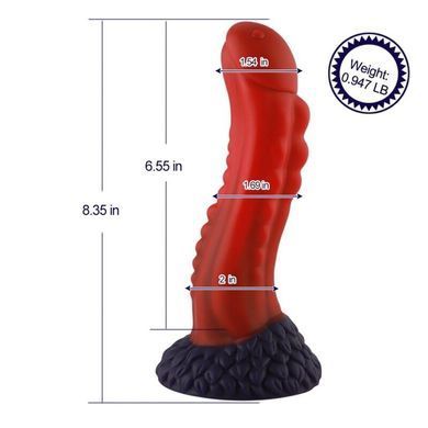 Силиконовый дилдо Hismith 8.35" Curved Silicone Dildo Red Monster Series (диаметр 4,3 см) картинка