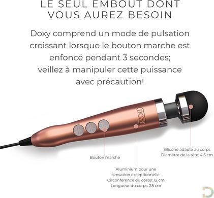 Вибромассажер-микрофон с металлическим корпусом DOXY Die Cast 3 Rose Gold (работает от сети) картинка