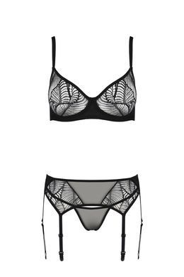 Чарівний комплект: ліф, трусики та пояс Passion ECO LEAFA SET black, розмір L/XL зображення