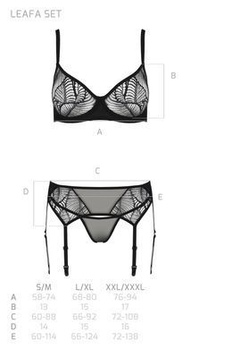 Чарівний комплект: ліф, трусики та пояс Passion ECO LEAFA SET black, розмір L/XL зображення