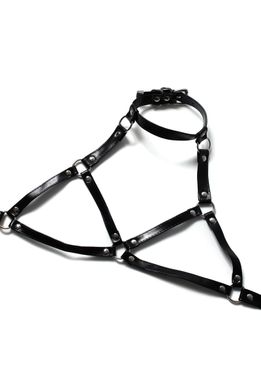 Портупея - бюстгальтер із еко-шкіри Obsessive A740 harness black, розмір O/S зображення