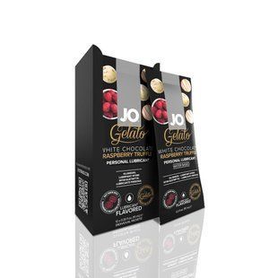 Набір лубрикантів на водній основі Foil Display Box JO Gelato White Chocolate Raspberry, білий шоколад та малина (12 шт по 10 мл) зображення