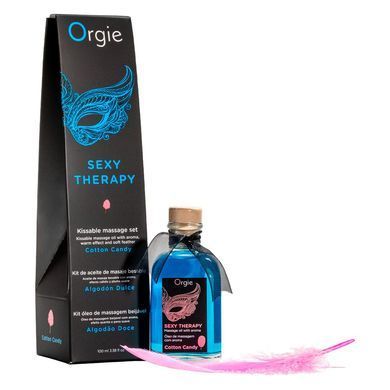 Набір для масажу: їстівна розігрівальна олія + пір&rsquo;їнка Orgie Sexy Therapy Cotton Candy, солодка вата (100 мл) зображення