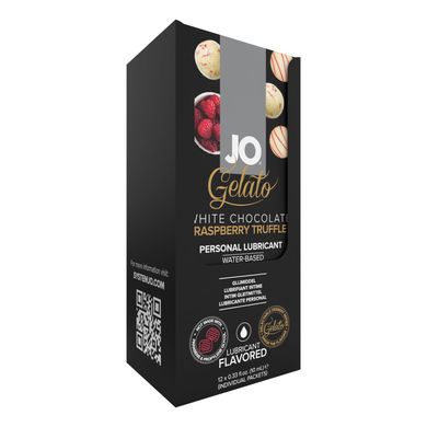 Набір лубрикантів на водній основі Foil Display Box JO Gelato White Chocolate Raspberry, білий шоколад та малина (12 шт по 10 мл) зображення