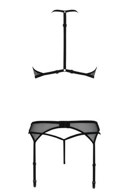 Комплект білизни з мереживом: топ, пояс для панчіх, стрінги Passion SATARA SET black, розмір L/XL зображення