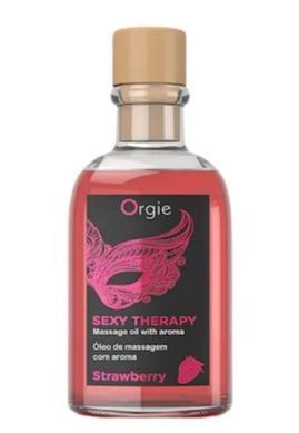 Набор для массажа: съедобное разогревающее масло + перышко Orgie Sexy Therapy Strawberry, клубника (100 мл) картинка