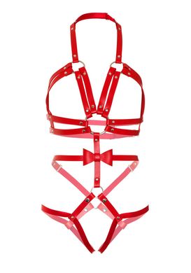 Сексуальная портупея-тедди Leg Avenue Studded O-ring harness teddy Red, размер S картинка