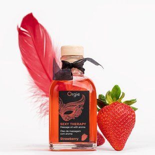 Набор для массажа: съедобное разогревающее масло + перышко Orgie Sexy Therapy Strawberry, клубника (100 мл) картинка