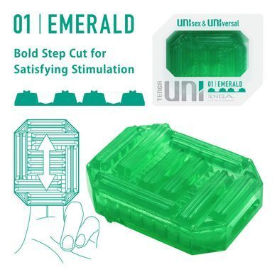 Міні-мастурбатор Tenga UNI Emerald, смарагдовий (з прямокутними виступами) зображення