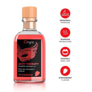 Набор для массажа: съедобное разогревающее масло + перышко Orgie Sexy Therapy Strawberry, клубника (100 мл) картинка